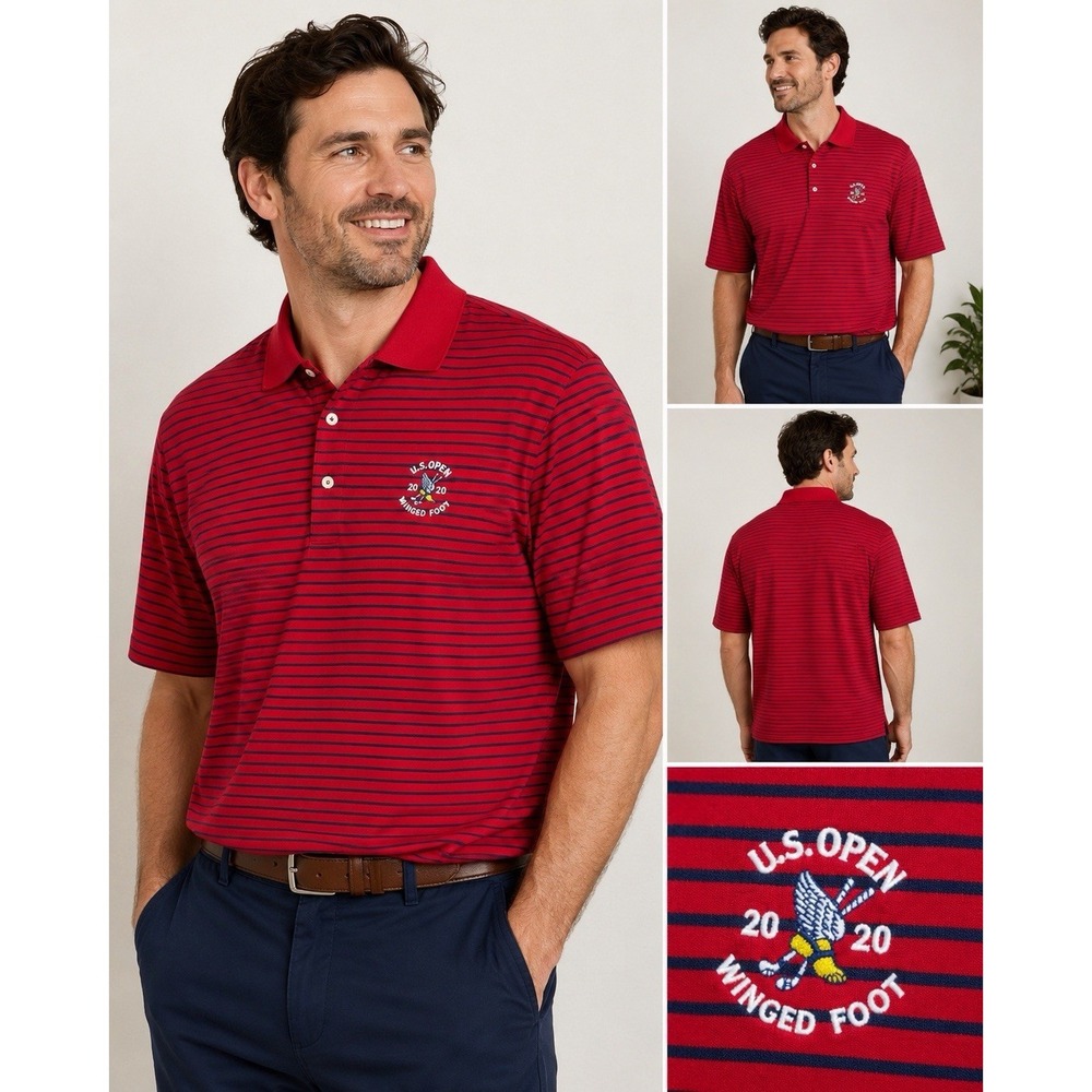 US Open 2020 Winged Foot Polo Mens XL Red Navy‎ Stripe Golf Shirt